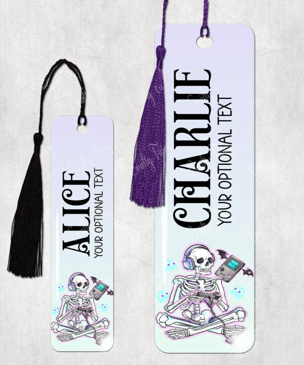 personalised gamer ghoul skeleton gaming gothic metal bookmark