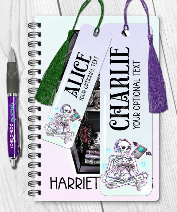 personalised gamer ghoul skeleton gaming gothic metal bookmark