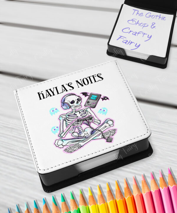 personalised gamer ghoul skeleton gaming gothic memo notes holder gift