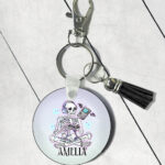 personalised gamer ghoul skeleton gaming gothic round keyring