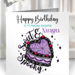 personalised sweet spooky heart goth cake gothic birthday card