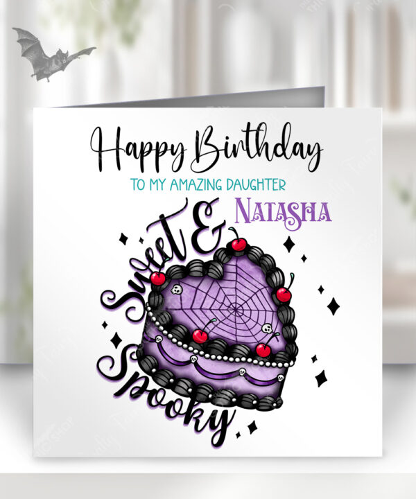 personalised sweet spooky heart goth cake gothic birthday card