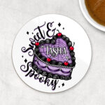 personalised sweet spooky heart goth cake gothic 9cm round glossy coaster