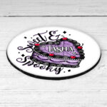 personalised sweet spooky heart goth cake gothic 9cm round glossy coaster