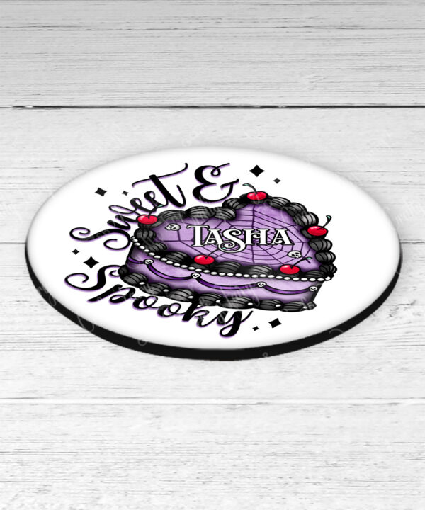 personalised sweet spooky heart goth cake gothic 9cm round glossy coaster