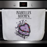 personalised sweet spooky heart goth cake kitchen tea towel gift