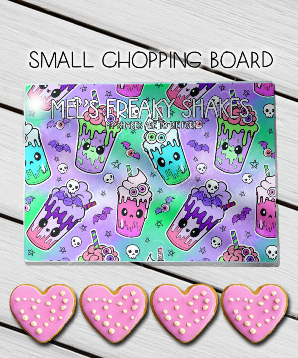 personalised bright freaky shakes glass chopping board or worktop protector gift