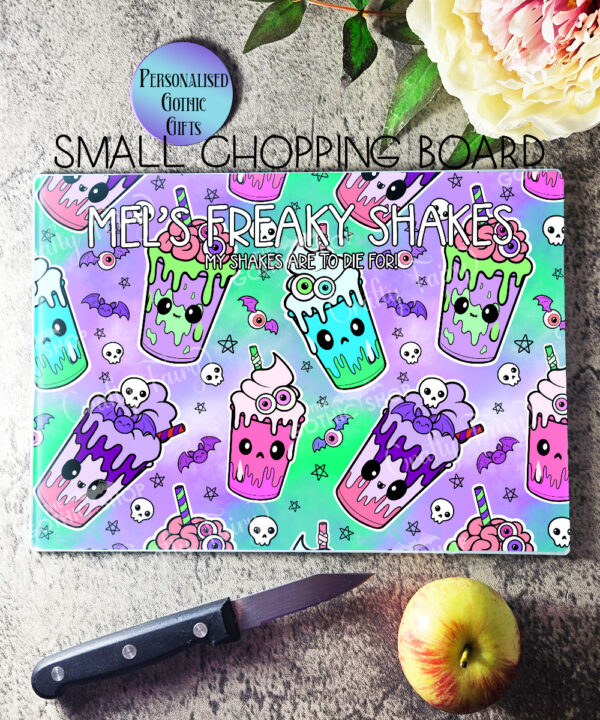 personalised bright freaky shakes glass chopping board or worktop protector gift