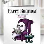 personalised haunted library ghostie readers gothic birthday card