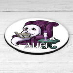 personalised haunted library ghostie readers gothic 9cm round glossy coaster