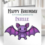 personalised kawaii purple bat gothic birthday card