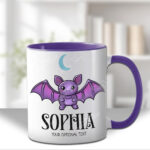 personalised kawaii purple bat gothic spooky mug