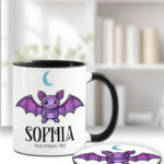 personalised kawaii purple bat gothic spooky mug