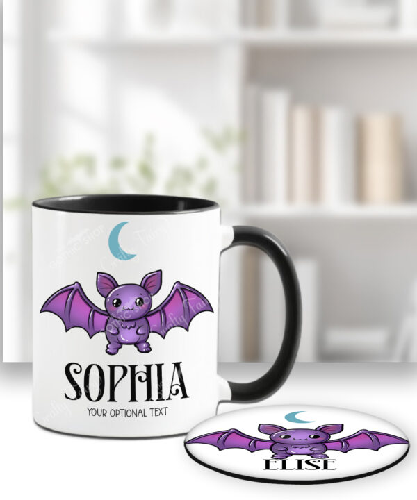 personalised kawaii purple bat gothic spooky mug