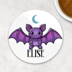 personalised kawaii purple bat gothic 9cm round glossy coaster