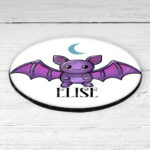 personalised kawaii purple bat gothic 9cm round glossy coaster
