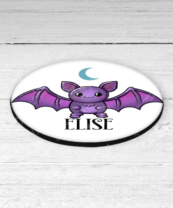 personalised kawaii purple bat gothic 9cm round glossy coaster