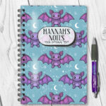 personalised kawaii purple bat gothic notebook journal