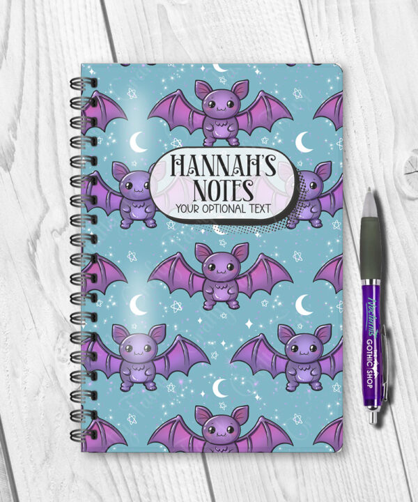 personalised kawaii purple bat gothic notebook journal