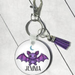 personalised kawaii purple bat round gothic keyring
