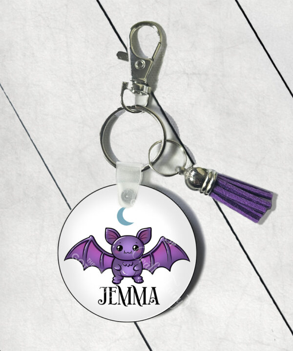 personalised kawaii purple bat round gothic keyring