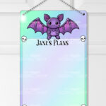 personalised kawaii purple bat gothic planner whiteboard metal sign