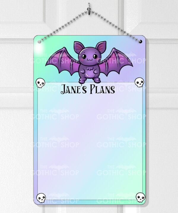 personalised kawaii purple bat gothic planner whiteboard metal sign