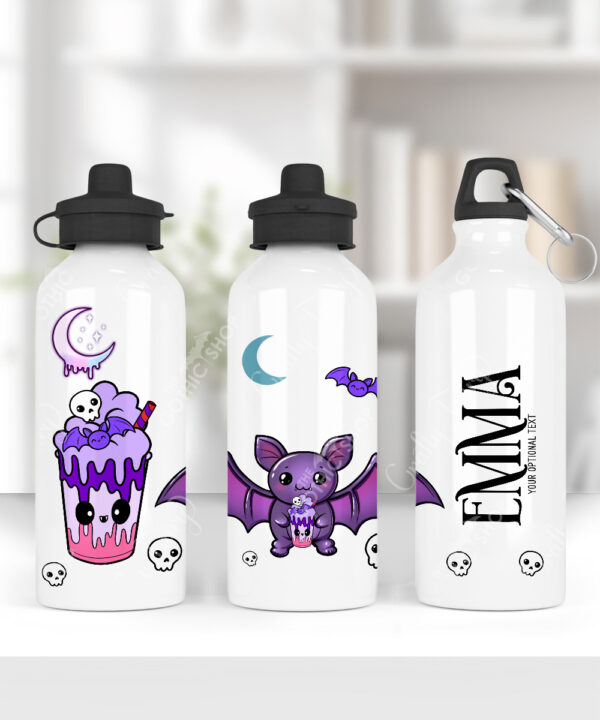 personalised kawaii purple bat gothic 600ml screw lid water bottle