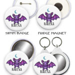 personalised kawaii purple bat gothic mirror or fridge magnet
