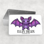 personalised kawaii purple bat gothic rectangular tin gift