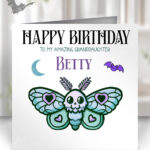 personalised cute kawaii death moth gothic birthday card