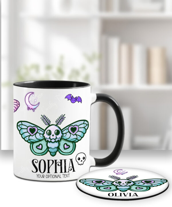 personalised cute kawaii death moth gothic spooky mug