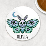 personalised cute kawaii death moth gothic 9cm round glossy coaster