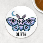 personalised cute kawaii death moth gothic 9cm round glossy coaster