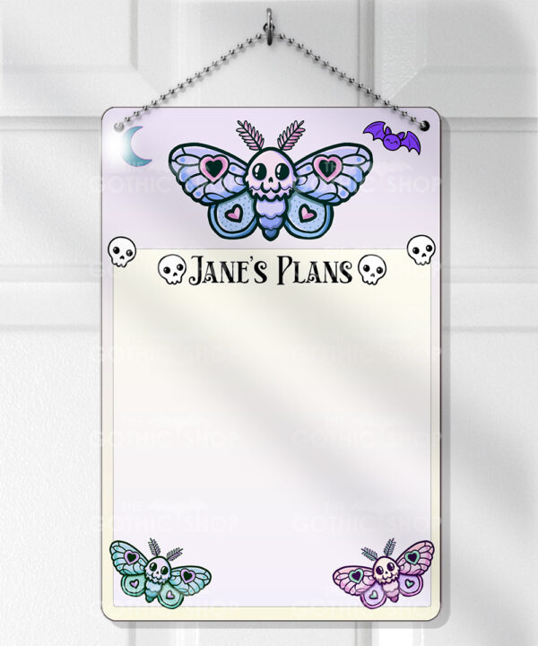 personalised cute kawaii death moth gothic planner whiteboard metal sign