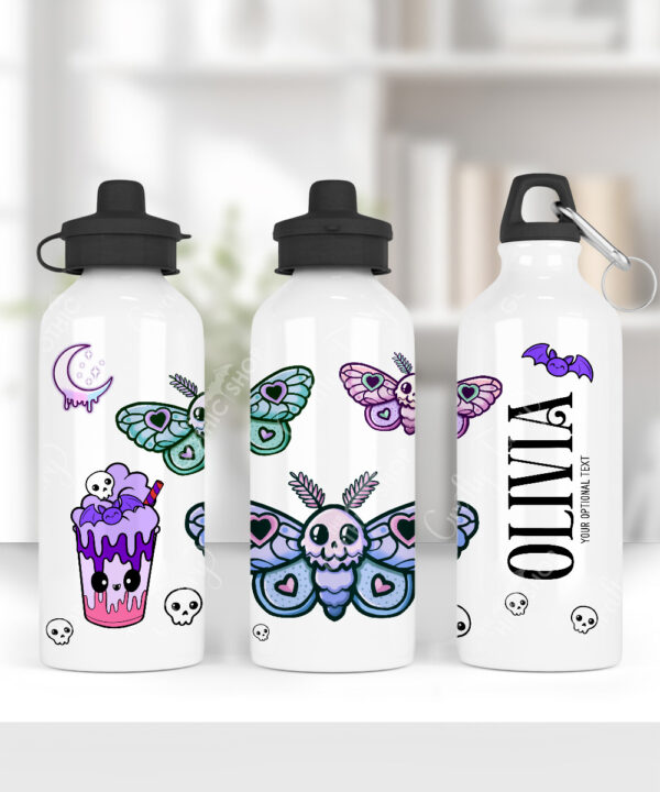 personalised cute kawaii death moth gothic 600ml screw lid water bottle