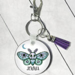 personalised cute kawaii death moth gothic round gothic keyring
