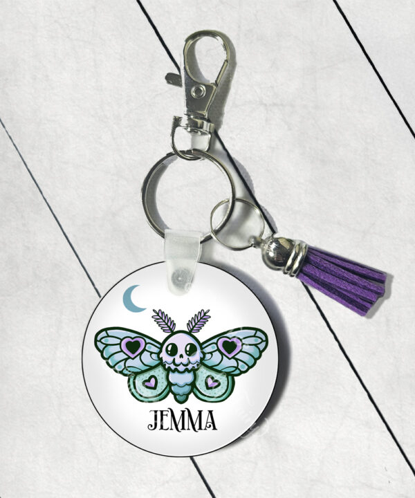 personalised cute kawaii death moth gothic round gothic keyring