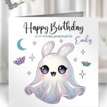 personalised cute kawaii ghost bunny spooky halloween birthday card