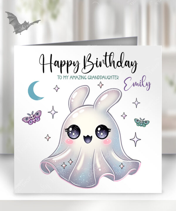 personalised cute kawaii ghost bunny spooky halloween birthday card