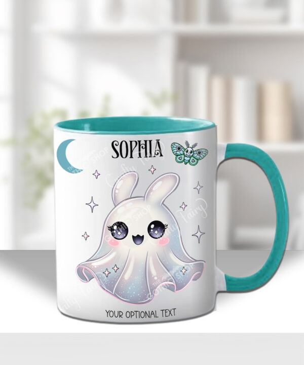 personalised cute kawaii ghost bunny spooky halloween mug