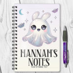 personalised cute kawaii ghost bunny spooky halloween notebook journal