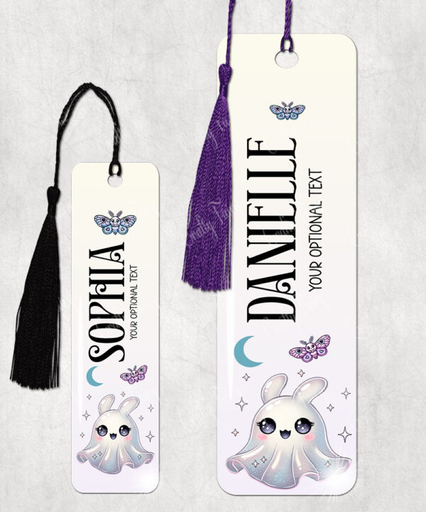 personalised cute kawaii ghost bunny spooky halloween metal bookmark gift