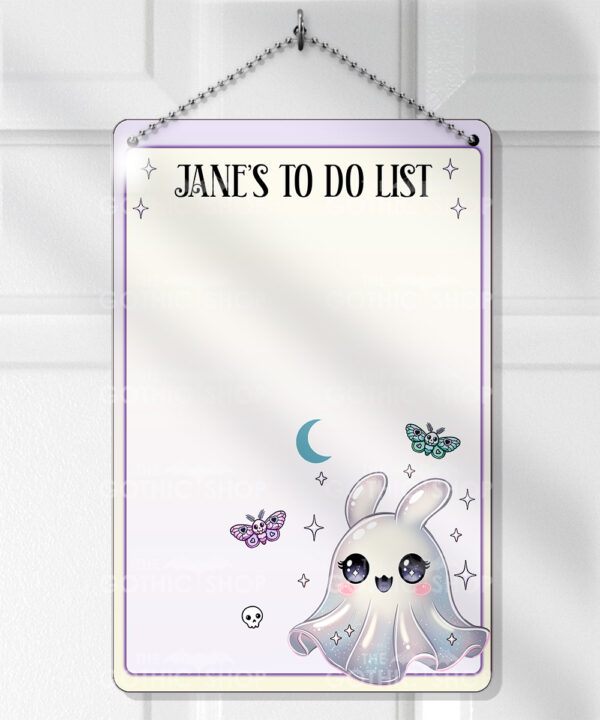 personalised cute kawaii ghost bunny spooky halloween planner whiteboard metal sign