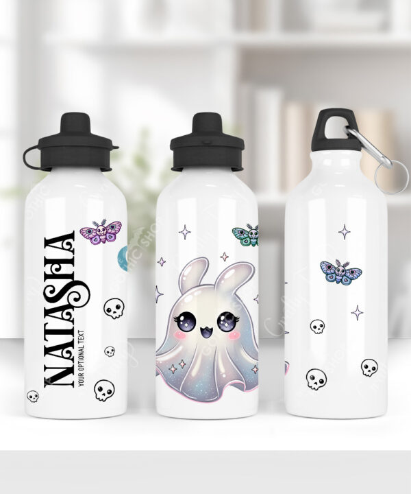 personalised cute kawaii ghost bunny spooky halloween 600ml screw lid water bottle