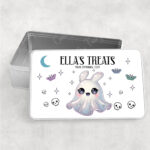 personalised cute kawaii ghost bunny spooky halloween rectangular tin gift