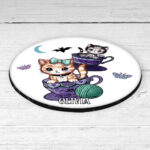 personalised kitschy kitty cats in teacups 9cm round glossy coaster