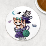 personalised kitschy kitty cats in teacups 9cm round glossy coaster