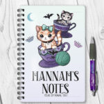 personalised kitschy kitty cats in teacups notebook journal