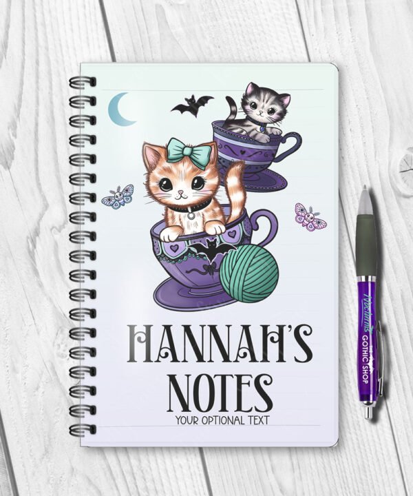 personalised kitschy kitty cats in teacups notebook journal